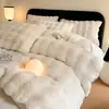 Set de Felpa de Conejo de Cuatro Piezas Funda Nórdica de Terciopelo de Leche Sábana de Cama Engrosada de Terciopelo de Coral para Invierno Funda Nórdica Set de Tres Piezas para Dormitorio Estilo Sábana Ajustable