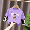 2026 Nova Camiseta Estilosa de Algodão Puro para Meninos, Manga Longa, Solta e Versátil, Camada Base Outono Inverno, Roupa Infantil