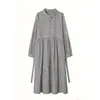 Vestido a Cuadros Artístico Retro Japonés Nuevo Otoño 2026 para Mujer, Vestido Camisa Holgado de Manga Larga de Longitud Media