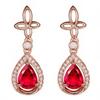 Venta caliente pendientes de botón de turmalina roja trébol de 2 quilates chapados en oro de 18K pendientes de lazo con diamante rojo pendientes de gemas de colores