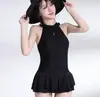 Traje de baño de una pieza con espalda descubierta estilo falda, coreano, moderno, para mujer, estilo deportivo conservador para estudiantes, adelgazante y que realza la figura, adecuado para vacaciones y aguas termales