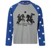 ABCBUFUT estilo callejero americano tejido gofrado estampado de estrellas ecuestre bloques de color manga raglán unisex manga larga camiseta moderna