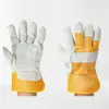 Guantes de Soldadura de Piel de Vaca de Cuello Amarillo Cortos Reforzados Anti-Costura Guantes de Protección Laboral Guantes de Trabajo para Soldador Aislantes del Calor y Resistentes a Altas Temperaturas