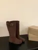 Botas Femininas Petite Chuyuji de Camurça com Salto Bloco, Botas de Montaria Longas, Novas Botas de Cano Médio para Outono/Inverno 2026