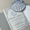 Set de invitaciones de boda en lujoso papel hecho a mano color verde bosque, con papel de algodón de borde deshilachado, adecuado para fiestas de compromiso