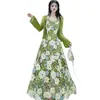 Vestido de Alça com Gola de Renda Solúvel em Água Greenfield Heavy Industry, Corte Justo, Vestido Longo e Vestido Cardigan com Proteção Solar