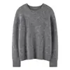 Suéter de Cashmere Feminino 100% Cashmere Puro Moda Casual Cor Sólida Veludo Solto Preguiçoso Gola Redonda Pulôver Suéter Tricô
