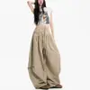 Elegantes pantalones grises para mujer con cordón, dobladillo con volantes, pierna curva, nuevos de 2026, de cintura alta, adelgazantes, holgados, línea A, casuales