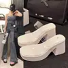 Sandalias de Mocasín Gruesas de Moda Ultra-Populares para Mujer, Sandalias de Tacón Alto con Tira Transparente Estilo Coreano de Venta Caliente Verano 2026