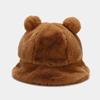 Gorro de pescador de felpa para mujer, moderno y bonito gorro de invierno con doble bola de pelo grueso de imitación de conejo, cálido, estilo coreano, para estudiantes de arte.