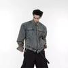 Chaqueta vaquera corta estilo americano con hombreras, estilo moderno y elegante, de alta gama, para hombre, con cuello limpio.