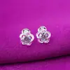 Aretes Plateados, Aretes con Forma de Flor con Diamantes, Joyería Coreana, Aretes de Amatista para Mujer, Fabricante Mayorista de Joyería de Plata