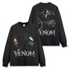 Camiseta de manga corta con estampado VENOM retro americano transfronterizo, camiseta de manga larga lavada, sudadera holgada con capucha al por mayor, moda para hombre