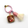 Colgante de Borla Pequeño Tanka de Acero de Titanio, Cinco Ancianos Dios Amarillo de la Riqueza, Tanka del Pasado y del Presente, Colgante Llavero de Bolso Tejido a Mano