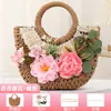 Bolso Tejido de Paja Floral Hecho a Mano para DIY con Materiales de Flores Artificiales, Bolso de Mano para Actividades de Team Building y Calentamiento, Bolso de Mano Pequeño