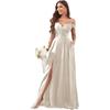 Vestidos de Noche de Amazon Vestidos de Dama de Honor con Hombros Descubiertos para Boda Largos de Chifón Sexy Volantes Plisados Vestidos de Noche Formales