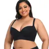 Sutiã Push-Up e Auxiliar de Seios Anti-Flacidez com Aro Tamanho Grande Brilhante Sem Costura Sexy Íntimo Feminino Sutiã Decote V Profundo