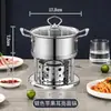 Mini Olla Caliente Individual de Acero Inoxidable 304 de Gama Alta Comercial con Estufa Ecológica de Alcohol y Aceite para Uso Doméstico, Una Olla por Persona para Autoservicio