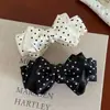 Pinza de plátano con lazo de lunares satinado estilo coreano, pinza elegante y versátil para coleta, pinza para recogidos femeninos