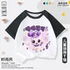 Camiseta linda y adorable de anime de manga corta para niños, estilo raglán delgado, top de verano para niñas, manga corta de verano para niñas