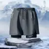 Bañadores de hombre de doble capa y corte holgado para comercio electrónico transfronterizo, anti-vergüenza, transpirables, de secado rápido, adecuados para correr, deportes y baños en aguas termales