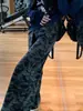Calça jeans camuflada estilo workwear retrô americano para mulheres, novo estilo outono 2026, calça larga reta solta comprida até o chão
