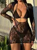 Nova Moda Europeia e Americana Quente Transfronteiriça Renda Vazada Quadril Casual Super Sexy Praia Férias Roupa de Banho Blusa Feminina