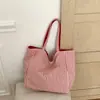 Bolsa Tote Casual Estilo Coreano Shuai Mijia Moda Ins Estampa de Letras Bolsa de Mão Listrada Dupla Face para Mulheres
