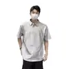 Camisa Polo Masculina de Manga Curta com Ombro Direito Estilo Americano Camisa de Verão de Alta Qualidade Gola 5/4 Manga Meia Manga Solta Casual
