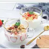 Amazon Caneca de Café da Manhã de Aveia + Tampa + Colher Conjunto de Copos de Vidro Tigela de Cereal Grande Capacidade Copo de Leite e Café
