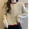 Moda primavera e outono novo cardigã de tricô color-blocking estilo coreano para mulheres baixinhas, top casual e versátil
