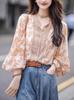 Camisa Tencel Moda Japonesa e Coreana para o Verão 2024 Nova Slim Retrô Elegante Top Floral para Mulheres