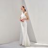 Vestido de noiva leve de cetim francês rabo de peixe novo branco ao ar livre Mori simples ao ar livre fio viagem fotografia certificado vestido de boas-vindas