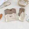 Conjunto de Pijama de Primavera y Otoño para Niñas, Elegante Marca Trendy Personalizada para Niños, Color Bloque de Encaje con Lazo, Pantalones Largos