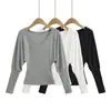 Camada Base Cincha-Cintura Outono e Inverno Elegante Slim Manga Longa Top Estilo Pura Luxúria Manga Morcego Tricô com Forro de Lã para Mulheres