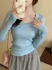 Camiseta interior de cuello redondo para mujer, primavera, otoño, invierno, estilo nuevo, suéter de punto blanco, corte ajustado, top de manga larga para llevar debajo