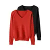 Conjunto de dos piezas de suéteres de punto holgado con cuello en V para mujer, nuevo estilo otoño e invierno, prendas de abrigo versátiles, tops elegantes de manga larga de color liso