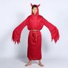 Disfraz de Diablo Toro Rojo Oscuro de Una Pieza para Mujer Adulta Cos Pure Color de Halloween Disfraz Grueso con Cuernos para Actuación en Escenario
