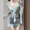 Traje de Baño de Hada para Mujer, Estilo Nuevo 2026, Sexy Conjunto de Bikini de Cuatro Piezas Estilo Falda Dividida, Traje de Baño de Manga Larga para Aguas Termales