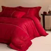 Juego de ropa de cama de jacquard de lujo de cuatro piezas para boda, sábana y funda de edredón rojas, ropa de cama para nueva pareja, regalo de boda, ropa de cama para pareja joven