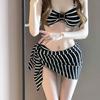 Bikini Traje de Baño Japonés y Coreano para Mujer 2026 Nuevo Conjunto de Tres Piezas Rayas Europeas y Americanas Sexy para Playa Resort Aguas Termales