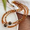 Guofeng Retro Otoño e Invierno Maillard Natural Ojo de Tigre Doble Capa Artificial Fanta Sentido del Diseño Collar Cadena Clavícula