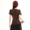 Camiseta de Verano con Estilo Retro Deportivo Nueva Tendencia Cuello Redondo Mangas Raglán Cortas para Mujer Verano Hombro Normal Corte Ajustado Estilo Chica Popular