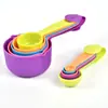 Juego de 10 piezas de cucharas medidoras y tazas medidoras de plástico de colores con escala, juego de cucharas medidoras grandes y pequeñas para harina