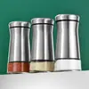 Garrafa de Tempero de Aço Inoxidável Frasco Giratório de Vidro Doméstico Pote de Especiarias Garrafa de Pimenta de Cozinha Garrafa de Tempero Portátil para Churrasco ao Ar Livre
