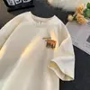 Camiseta de Manga Corta Estampada Suelta Estilo Americano para Hombre Verano Oversize Perezoso Estilo Hong Kong Pareja Top de Media Manga
