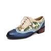 Zapatos Brogue Retro Étnicos de Comercio Exterior para Mujer Combinación de Colores Punta Redonda Tacón Grueso Tacón Bajo Cierre Frontal con Cordones Zapatos para Mujer Zapatos Casuales