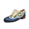 Zapatos Brogue Retro Étnicos de Comercio Exterior para Mujer Combinación de Colores Punta Redonda Tacón Grueso Tacón Bajo Cierre Frontal con Cordones Zapatos para Mujer Zapatos Casuales
