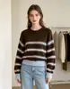 Top de punto cálido a rayas de color contrastante, retro, juvenil, agradable para la piel, adecuado tanto para usar solo como para capas, versátil para los básicos de otoño e invierno de uso diario