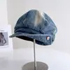 Gorra de Marinero de Mezclilla Desgastada y Rasgada para Mujer, Nuevo Estilo Otoñal, Gorra de Béisbol Vintage, Versátil, Sombrero Octagonal para Adelgazar el Rostro